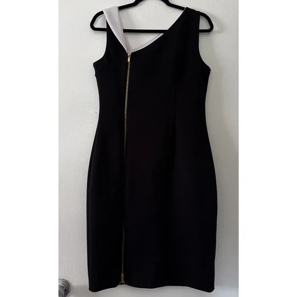 Calvin Klein Sleeveless Full Zip Back Sheath Dress Black White Size 10 Cocktail - Picture 5 of 11
